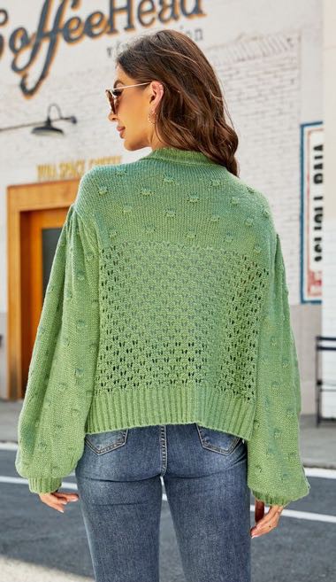 Emry Pompom Puff Sleeve Cardigan